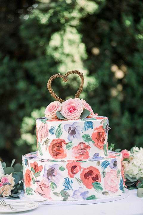  a romantic garden wedding with grey and pink décor and style, with the bride in a gorgeous white gown and the groom in a heather grey suit, the bridesmaids were in blush pink gowns and the groomsmen in heather grey suits - cake