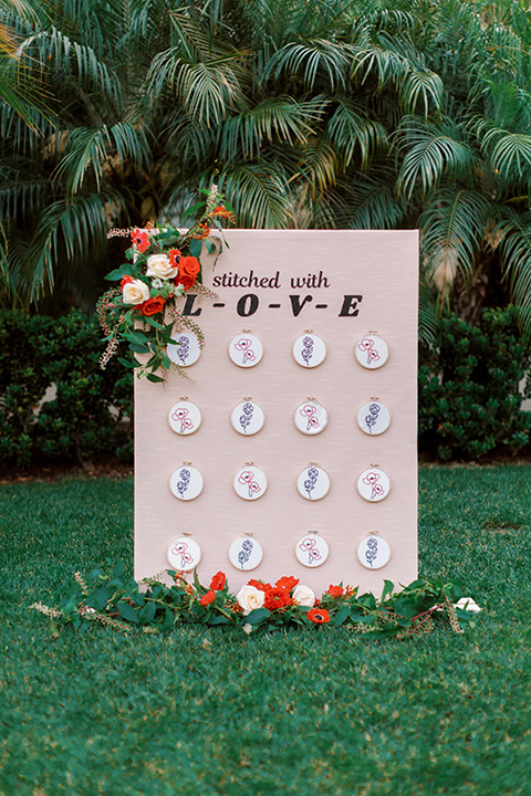  modern white and black wedding with pops of red – seating chart 