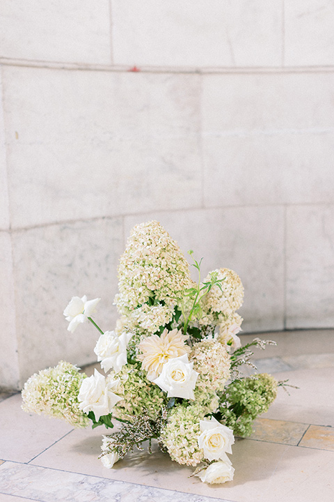  A dramatic modern black and white wedding in Central Park New York City - ceremony florals 