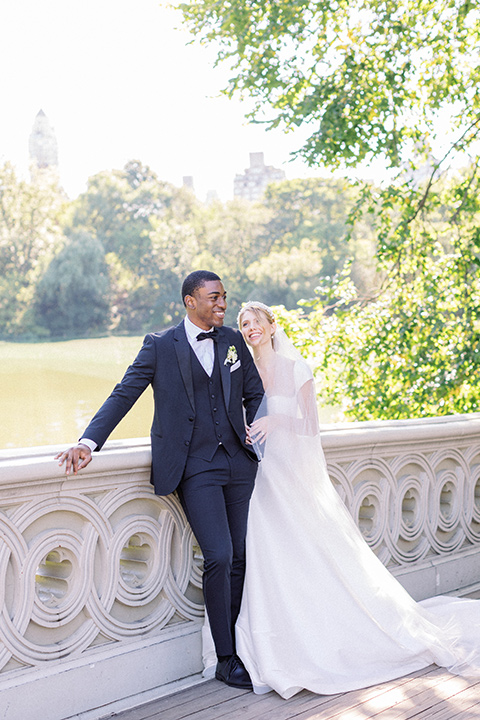  A dramatic modern black and white wedding in Central Park New York City - on the bridge 