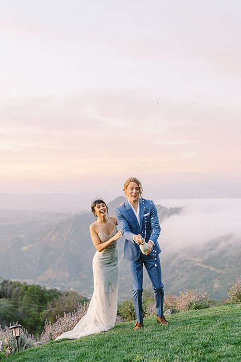  feminine spring editorial at a villa and the groom in a steel blue suit – champagne 