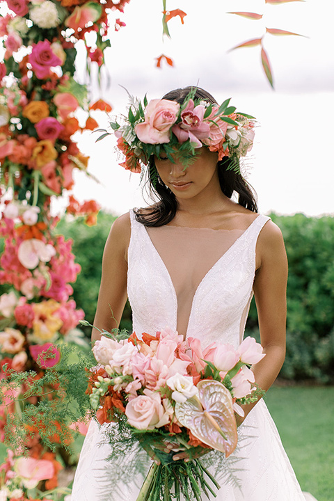  tropical tan and berry colored wedding in Hawaii – bride 