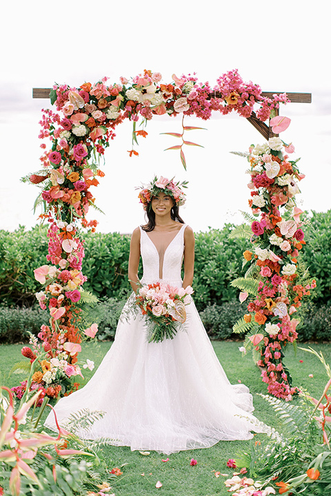  tropical tan and berry colored wedding in Hawaii – bride 