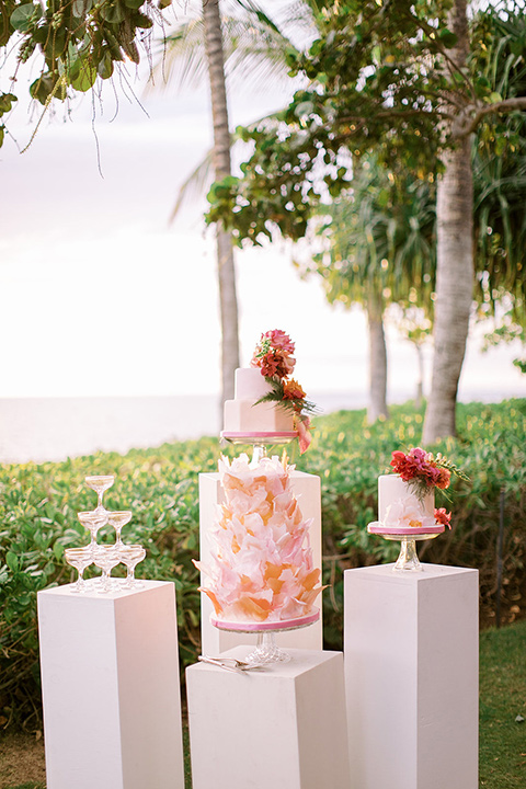  tropical tan and berry colored wedding in Hawaii – cake 