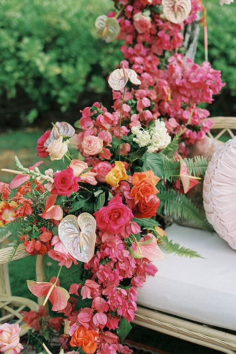  tropical tan and berry colored wedding in Hawaii – ceremony arch 