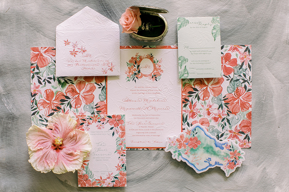  tropical tan and berry colored wedding in Hawaii – invitations 