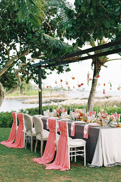  tropical tan and berry colored wedding in Hawaii – reception decor 