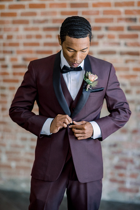  a burgundy and teal industrial winter wedding - groom