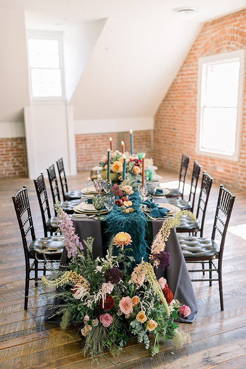  a burgundy and teal industrial winter wedding - reception decor 