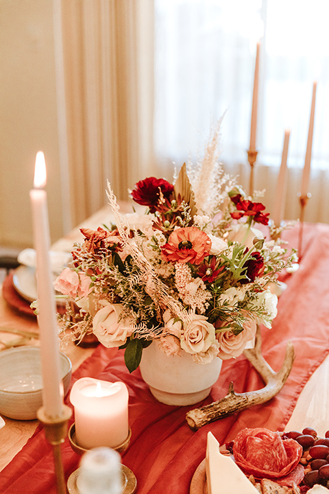  a burgundy and teal industrial winter wedding - reception table decor 