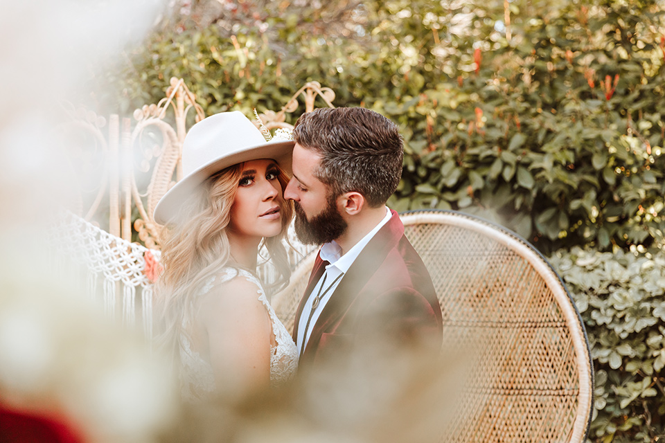  a burgundy and teal industrial winter wedding - couple at reception 