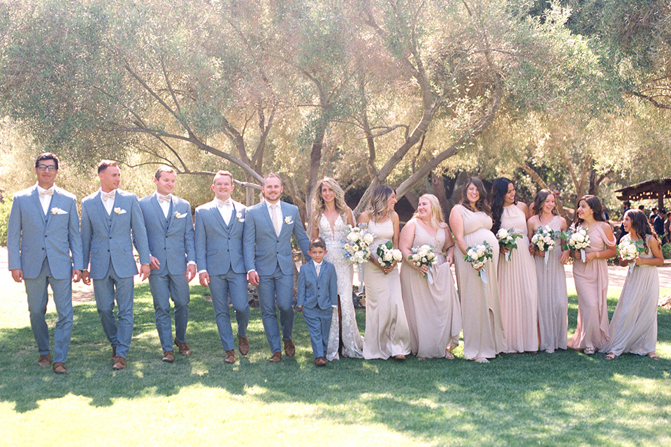  light blue and pink wedding with the groom in a light blue suit and the bride in a lace gown – bridalparty