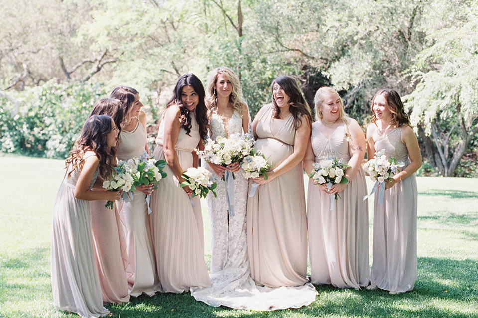  light blue and pink wedding with the groom in a light blue suit and the bride in a lace gown – bridesmaids 