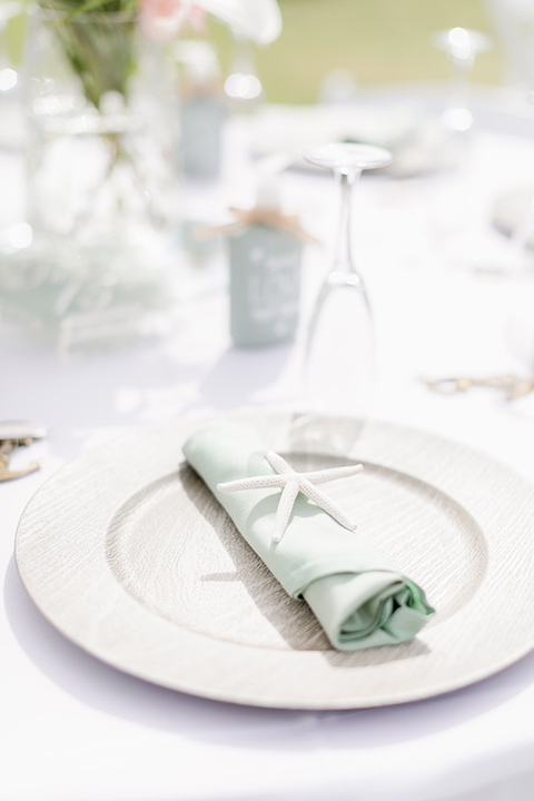  grey and dusty blue wedding with beachy touches - table details 