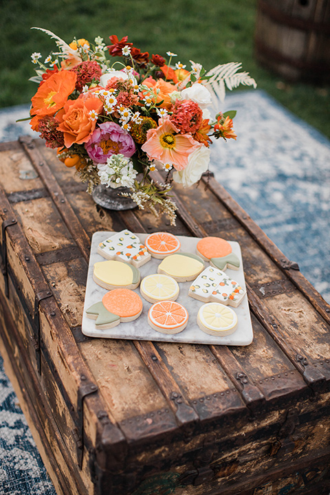  citrus blue and orange wedding with rustic tones – cookies and food 