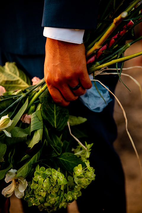  newport wedding in the cliffs with the bride in a lace gown and the groom in a navy blue suit – groom