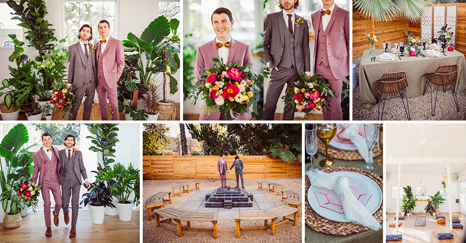 how to style 2 suits in for same sex couples for the wedding theme: botanical bliss 