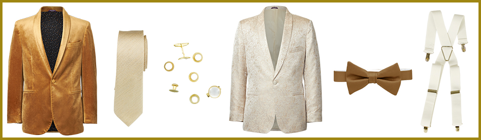  golden glow prom styes with golden prom dresses and gold tuxedos and accessories 