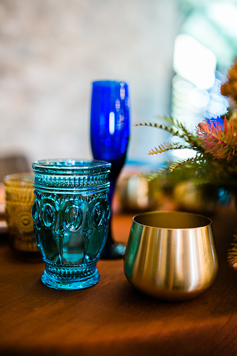  jewel toned wedding with the bride in a ballgown and the groom in a blue velvet tuxedo – glassware 