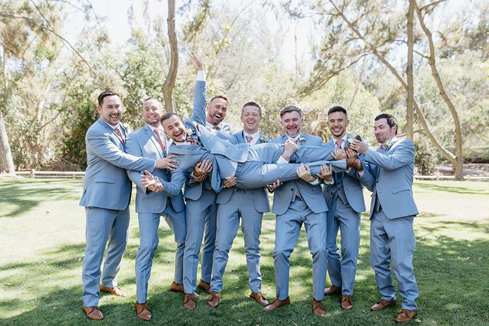  a classic blush and blue wedding design in a garden venue - groomsmen 