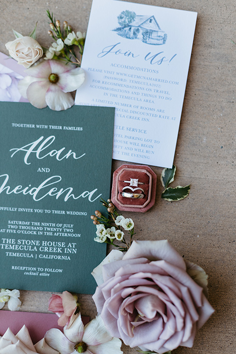  a classic blush and blue wedding design in a garden venue - invitations 