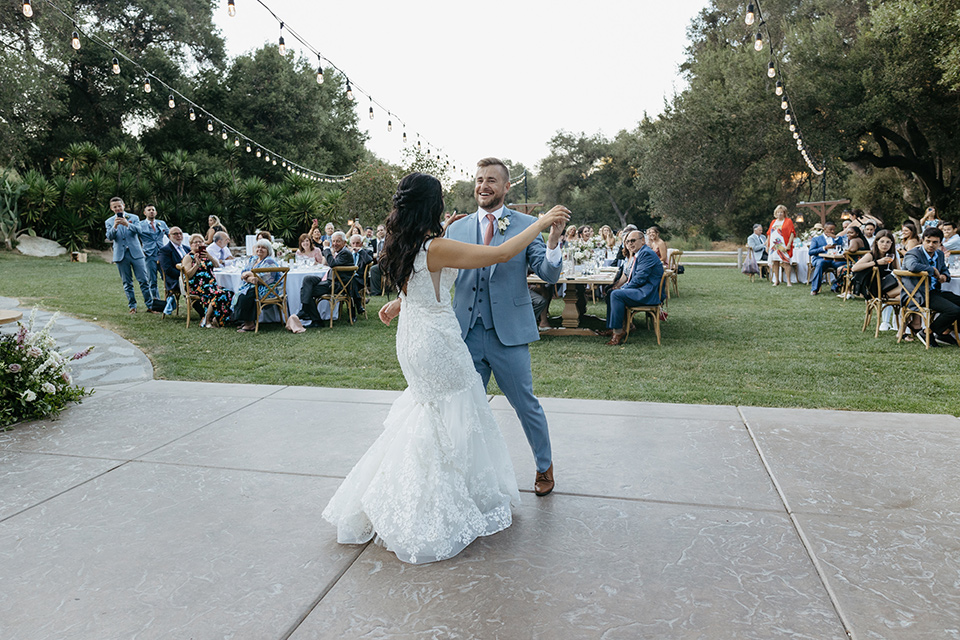  a classic blush and blue wedding design in a garden venue - first dance 