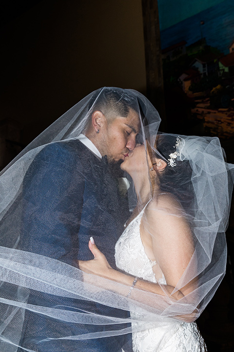  blue wedding on the sand - couple on the stairs 