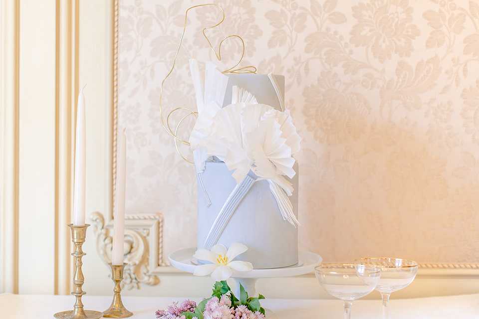  fun wedding at the Westgate hotel and the bride in a blue tulle gown and the groom in a white and black tuxedo – cake 