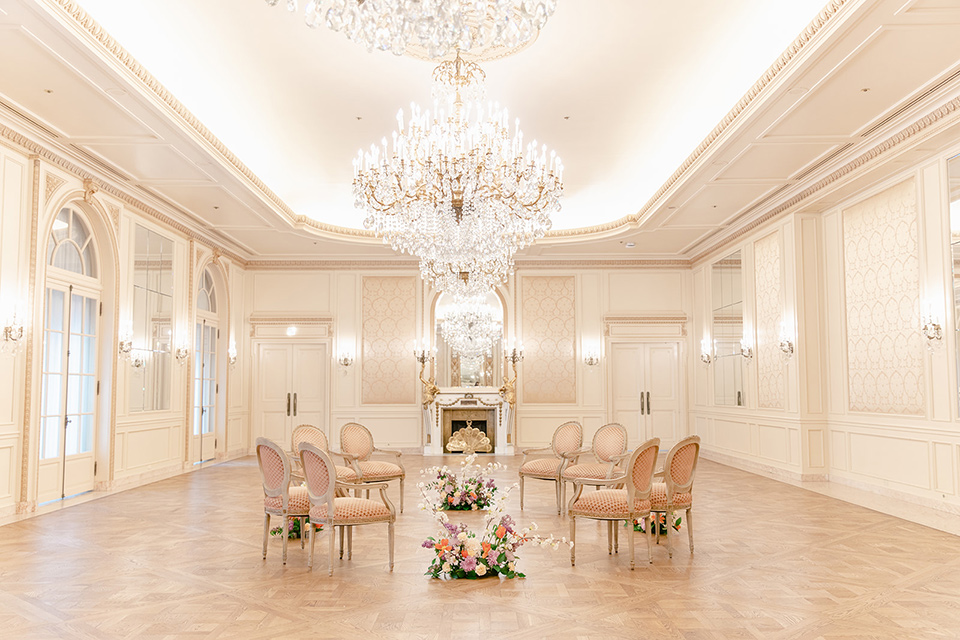  fun wedding at the Westgate hotel and the bride in a blue tulle gown and the groom in a white and black tuxedo – ceremony space 