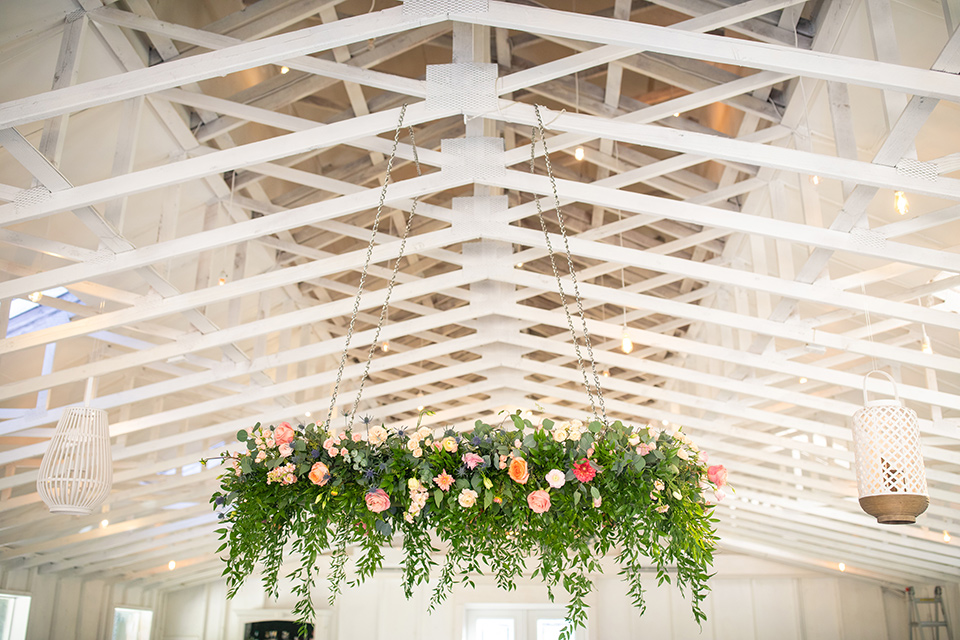  rose pink garden wedding with romantic rustic details – hanging florals