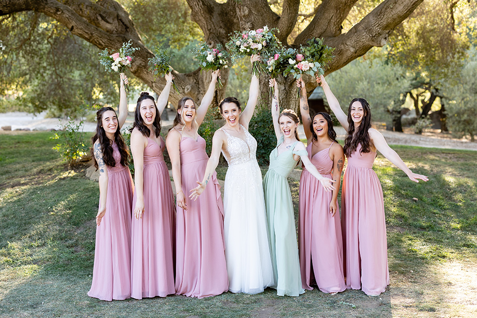  navy and pink garden wedding – bridal party