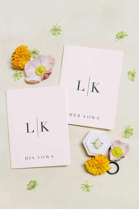  colorful modern wedding with the bride in a fitted gown and the groom in an ivory coat and pink pants – invitations