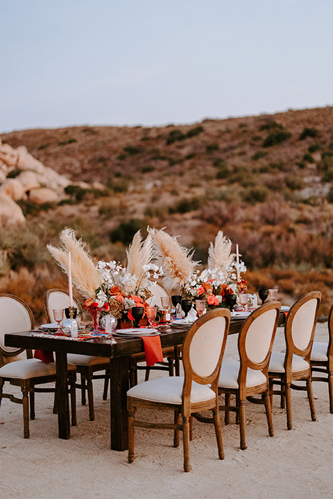  boho burgundy and beige wedding in the dessert – reception tables 