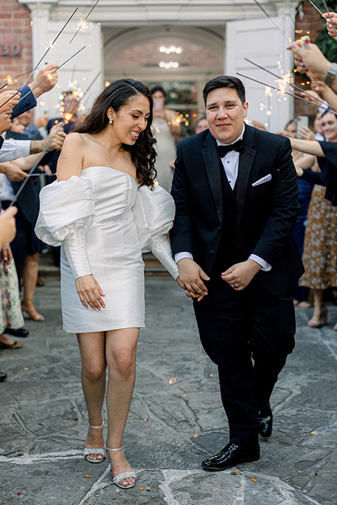  a classic blush and black wedding in a church - sparkler exit 