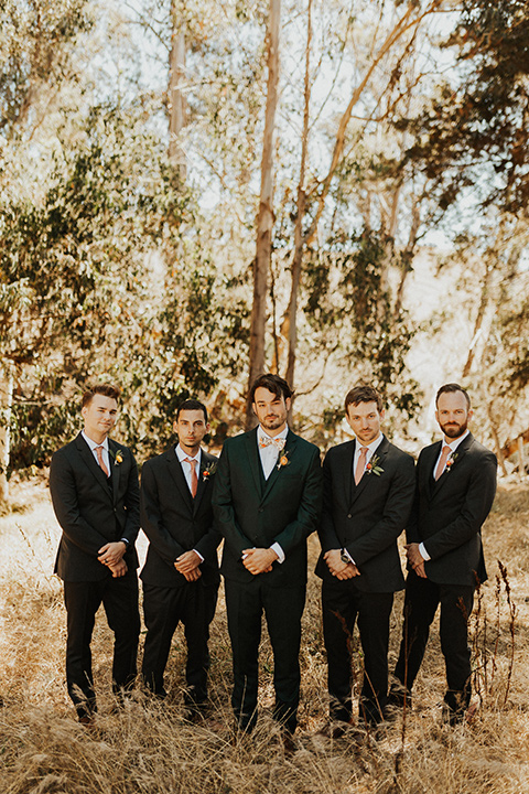  green and orange wedding in the woods with a rustic bohemian vibe – groomsmen 