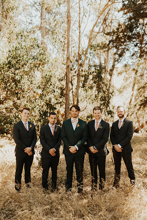  green and orange wedding in the woods with a rustic bohemian vibe – groomsmen 