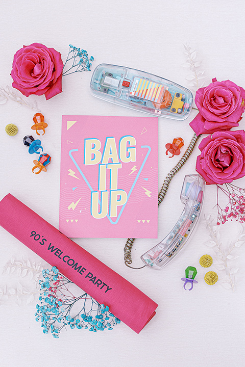  a colorful wedding in temecula with a 90s themed after party – invitations 