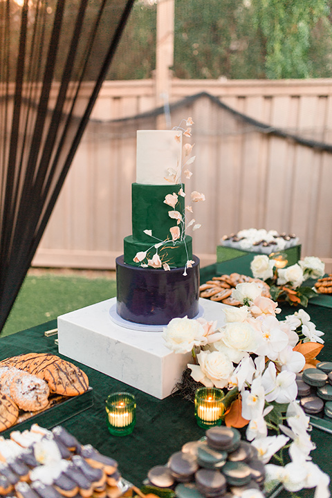  moody black and green wedding with neutral accents - cake 