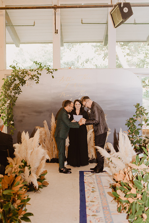  moody black and green wedding with neutral accents - ceremony 