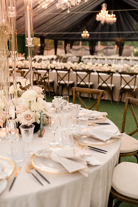  moody black and green wedding with neutral accents - reception + tables 