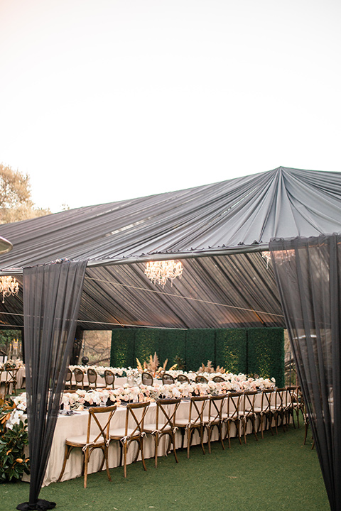  moody black and green wedding with neutral accents - reception + tables 